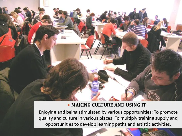 MAKING CULTURE AND USING IT Enjoying and being stimulated by various opportunities;