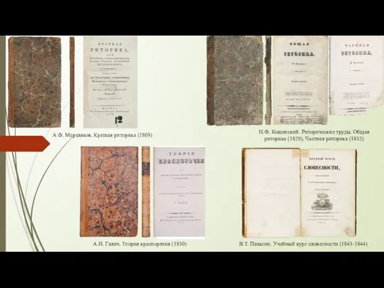 А.Ф. Мерзляков. Краткая риторика (1809) Н.Ф. Кошанский. Риторические труды. Общая риторика (1829),