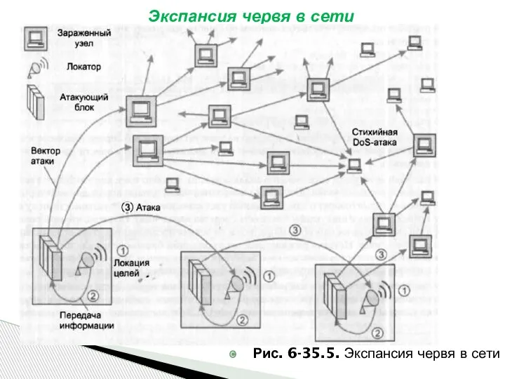 Рис. 6-35.5. Экспансия червя в сети Экспансия червя в сети