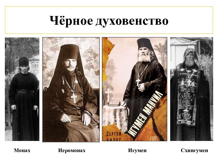 Чёрное духовенство Иеромонах Игумен Схиигумен Монах