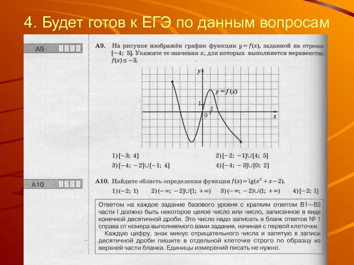 4. Будет готов к ЕГЭ по данным вопросам