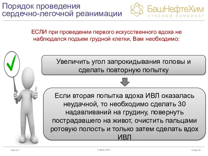 Порядок проведения сердечно-легочной реанимации Слайд 7 марта 2018 г. ЕСЛИ при проведении