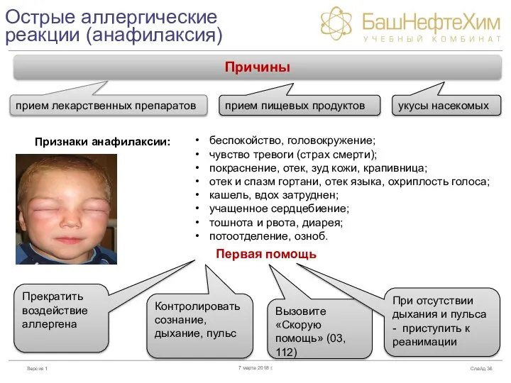 Острые аллергические реакции (анафилаксия) Слайд 7 марта 2018 г. Причины прием лекарственных