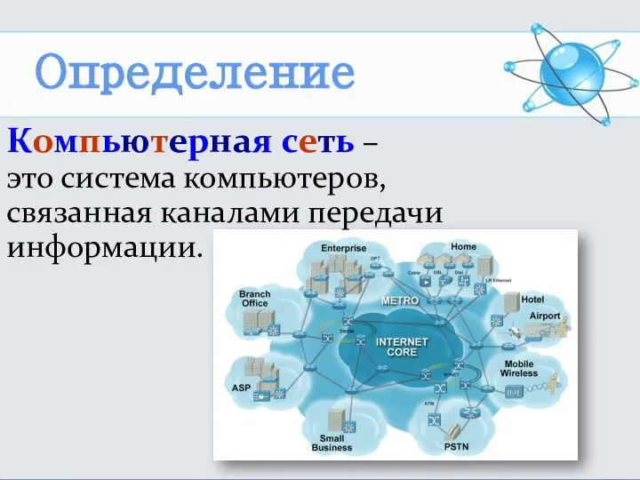 Компьютерная сеть – это система компьютеров, связанная каналами передачи информации. Определение