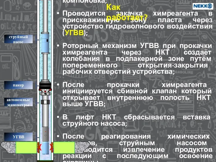 В скважину на НКТ спускается компоновка; Проводится закачка химреагента в прискважинную зону