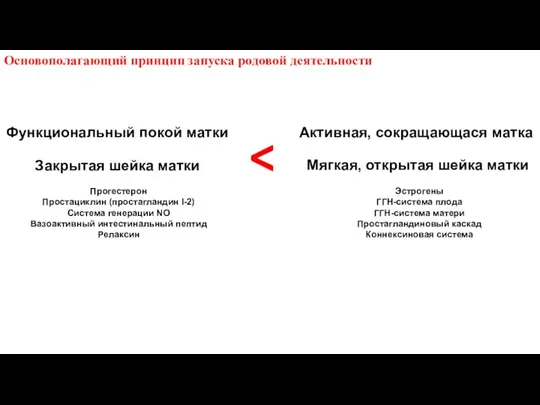 Функциональный покой матки Закрытая шейка матки Активная, сокращающася матка Мягкая, открытая шейка