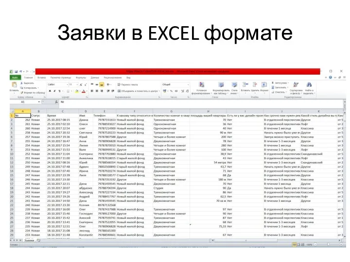 Заявки в EXCEL формате