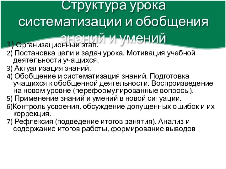 1) Организационный этап. 2) Постановка цели и задач урока. Мотивация учебной деятельности