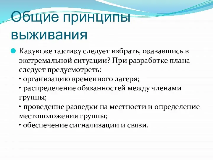 Общие принципы выживания Какую же тактику следует избрать, оказавшись в экстремальной ситуации?