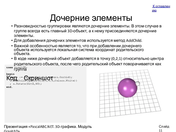 Дочерние элементы Разновидностью группировки являются дочерние элементы. В этом случае в группе