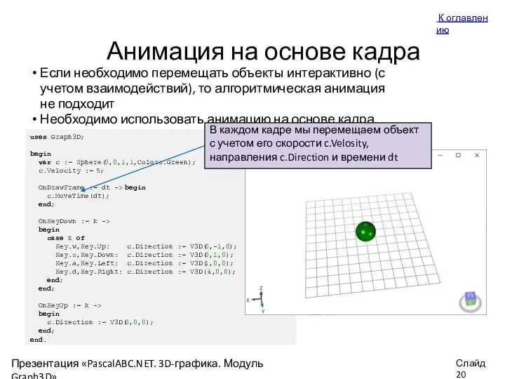 Анимация на основе кадра Если необходимо перемещать объекты интерактивно (с учетом взаимодействий),