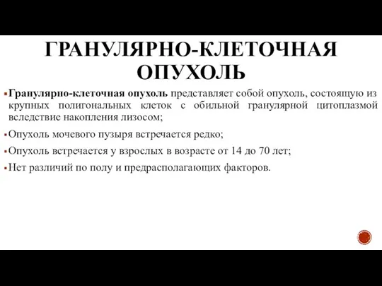 ГРАНУЛЯРНО-КЛЕТОЧНАЯ ОПУХОЛЬ Гранулярно-клеточная опухоль представляет собой опухоль, состоящую из крупных полигональных клеток