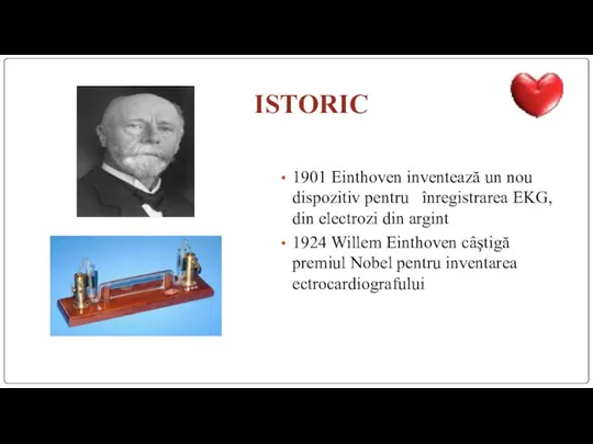 ISTORIC 1901 Einthoven inventează un nou dispozitiv pentru înregistrarea EKG, din electrozi