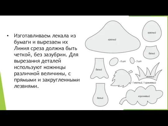 Изготавливаем лекала из бумаги и вырезаем их Линия среза должна быть четкой,