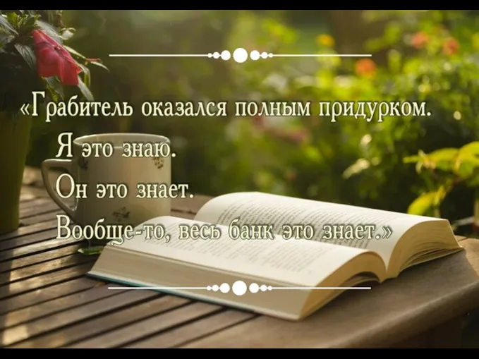 «Грабитель оказался полным придурком. Я это знаю. Он это знает. Вообще-то, весь банк это знает.»