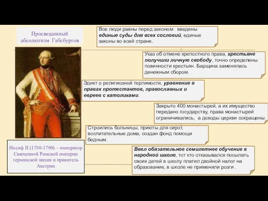 Просвещенный абсолютизм Габсбургов Иосиф II (1780-1790) – император Священной Римской империи германской