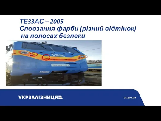 ТЕ33АС – 2005 Сповзання фарби (різний відтінок) на полосах безпеки