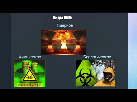 Виды ОМП: Химическое Ядерное Биологическое