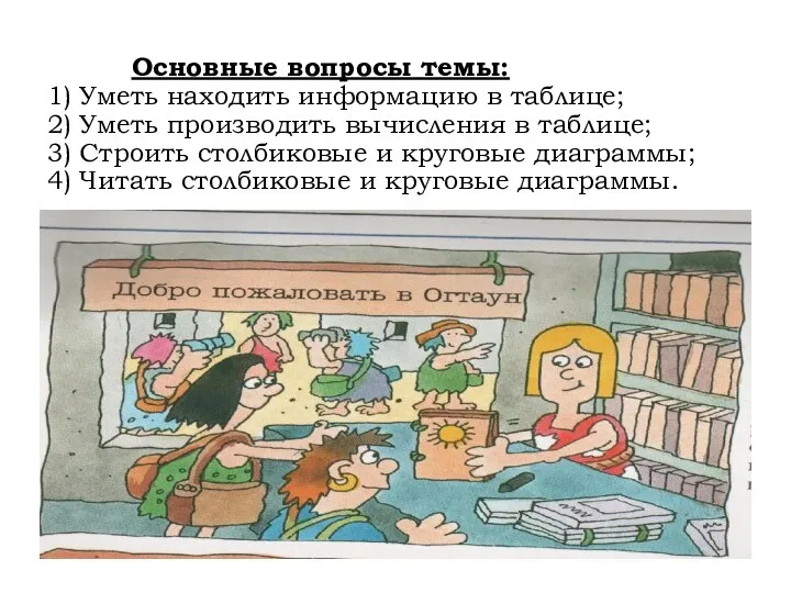 Основные вопросы темы: 1) Уметь находить информацию в таблице; 2) Уметь производить