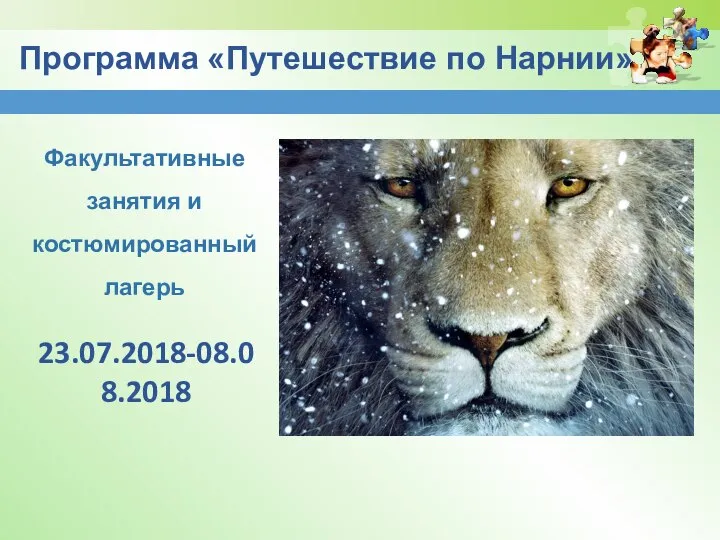 23.07.2018-08.08.2018 Факультативные занятия и костюмированный лагерь Программа «Путешествие по Нарнии»