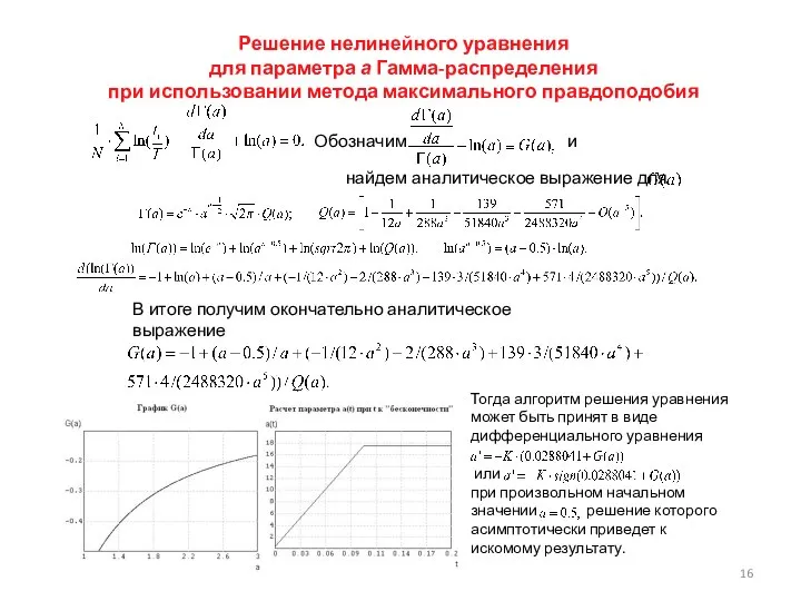 Решение нелинейного уравнения для параметра а Гамма-распределения при использовании метода максимального правдоподобия