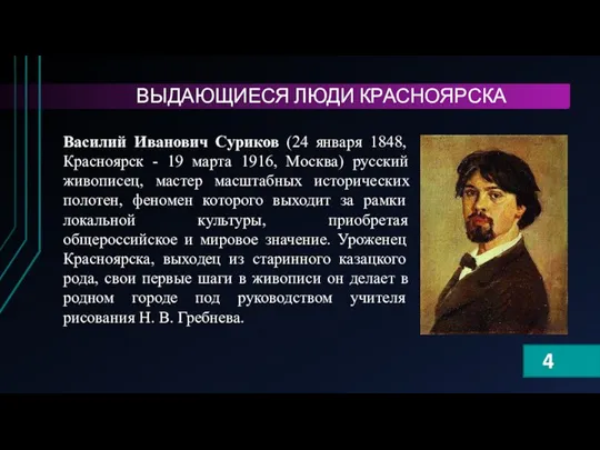 4 Василий Иванович Суриков (24 января 1848, Красноярск - 19 марта 1916,