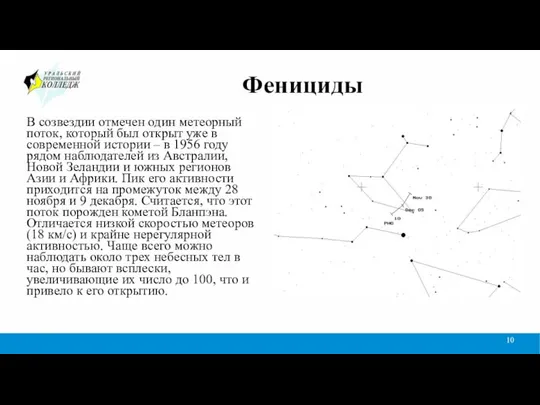 Фенициды В созвездии отмечен один метеорный поток, который был открыт уже в