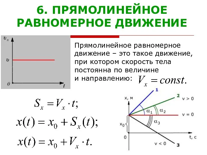 6. ПРЯМОЛИНЕЙНОЕ РАВНОМЕРНОЕ ДВИЖЕНИЕ Прямолинейное равномерное движение – это такое движение, при