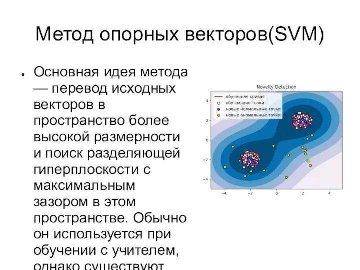 Метод опорных векторов(SVM) Основная идея метода — перевод исходных векторов в пространство