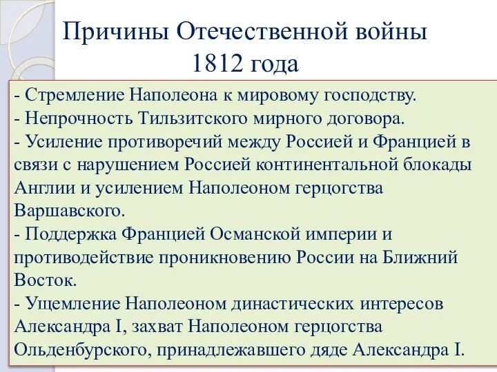 Причины Отечественной войны 1812 года "Государь, я вас умоляю, во имя Франции,