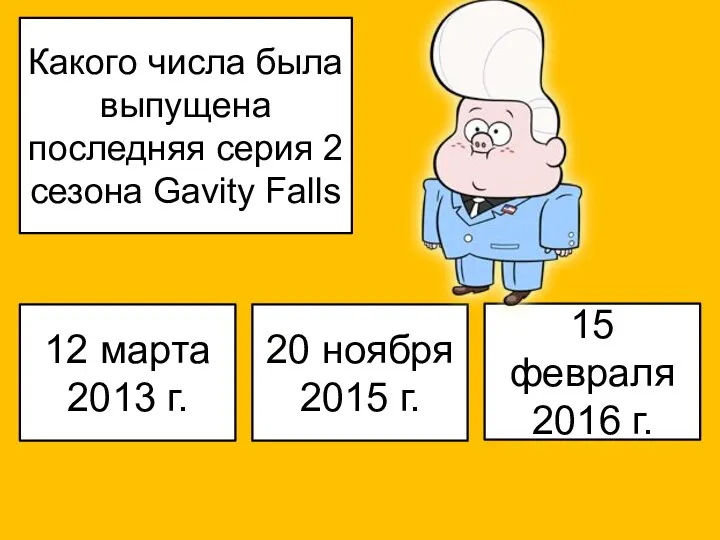 Какого числа была выпущена последняя серия 2 сезона Gavity Falls 12 марта