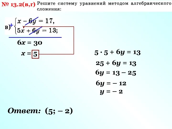 № 13.2(в,г) + 6х = 30 х = 5 5 · 5