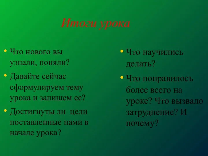 Итоги урока Что нового вы узнали, поняли? Давайте сейчас сформулируем тему урока