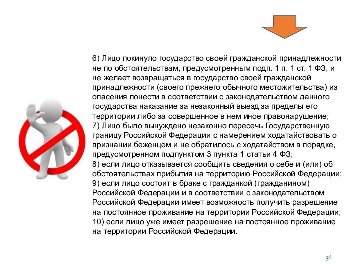 6) Лицо покинуло государство своей гражданской принадлежности не по обстоятельствам, предусмотренным подп.