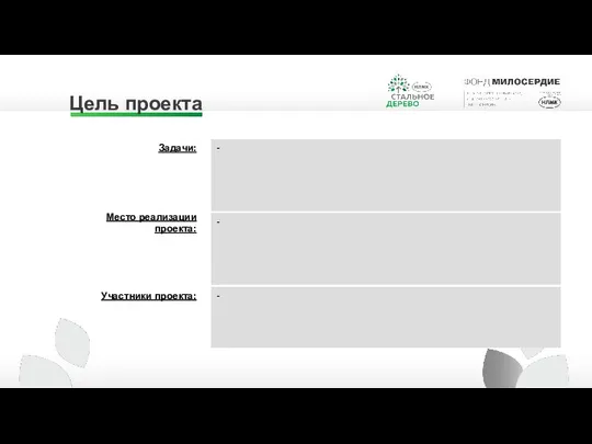 Цель проекта Задачи: Место реализации проекта: Участники проекта: - - -