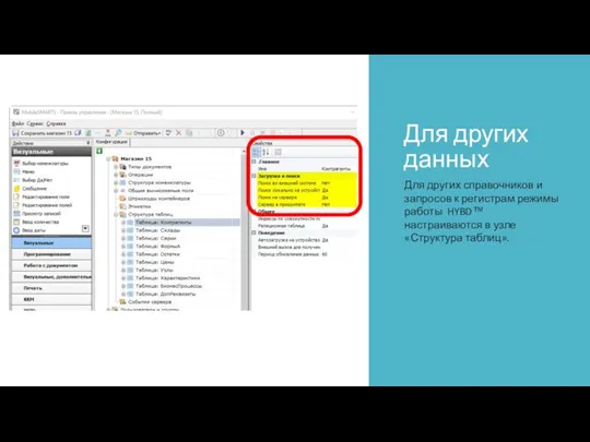 Для других данных Для других справочников и запросов к регистрам режимы работы