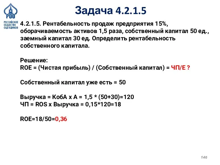 Задача 4.2.1.5 4.2.1.5. Рентабельность продаж предприятия 15%, оборачиваемость активов 1,5 раза, собственный