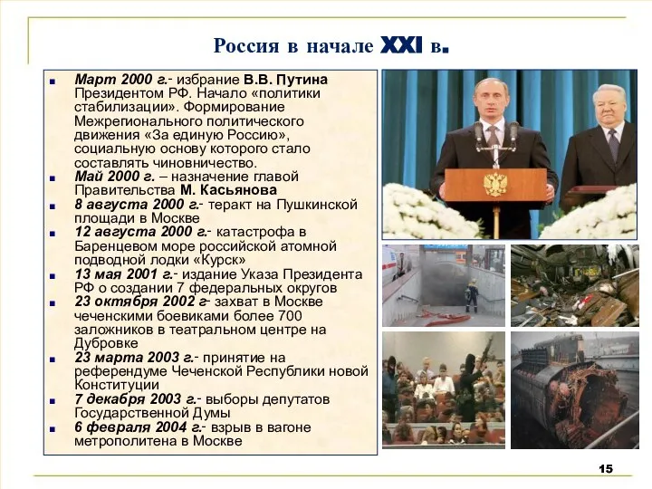 Россия в начале XXI в. Март 2000 г.‑ избрание В.В. Путина Президентом