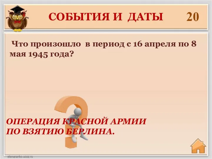 СОБЫТИЯ И ДАТЫ 20 ОПЕРАЦИЯ КРАСНОЙ АРМИИ ПО ВЗЯТИЮ БЕРЛИНА. Что произошло