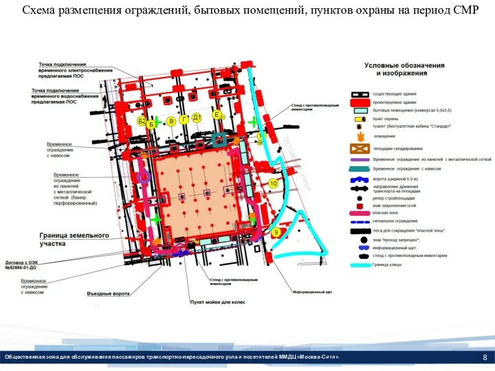 Схема размещения ограждений, бытовых помещений, пунктов охраны на период СМР Общественная зона