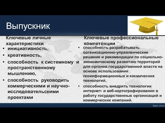 Выпускник Ключевые личные характеристики инициативность, креативность, способность к системному и пространственному мышлению,