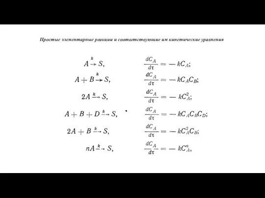 Простые элементарные реакции и соответствующие им кинетические уравнения