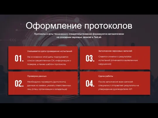 Оформление протоколов Протоколы и акты технического освидетельствования формируются автоматически на основании черновых