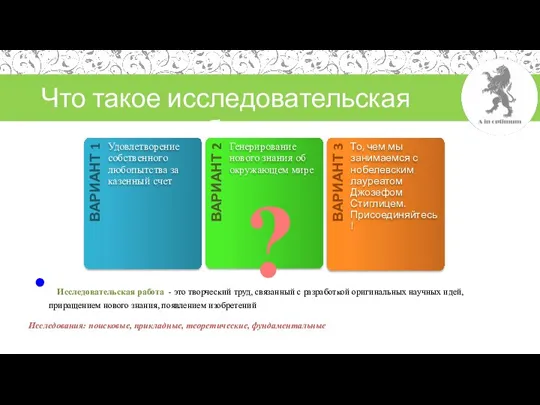 Что такое исследовательская работа? Исследовательская работа - это творческий труд, связанный с