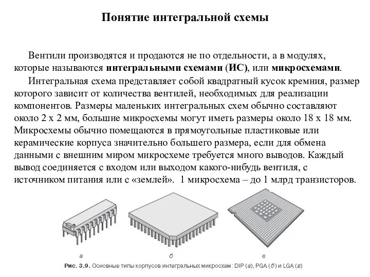 Понятие интегральной схемы Вентили производятся и продаются не по отдельности, а в