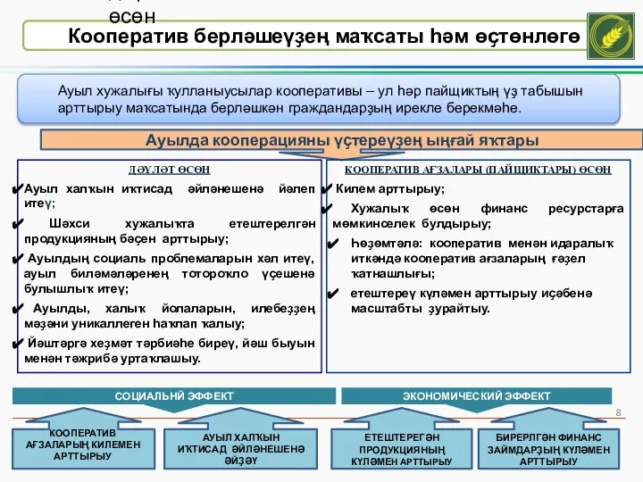 Кооператив берләшеүҙең маҡсаты һәм өҫтөнлөгө дәүләт өсөн