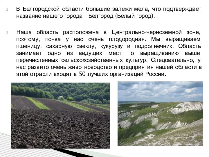 В Белгородской области большие залежи мела, что подтверждает название нашего города -