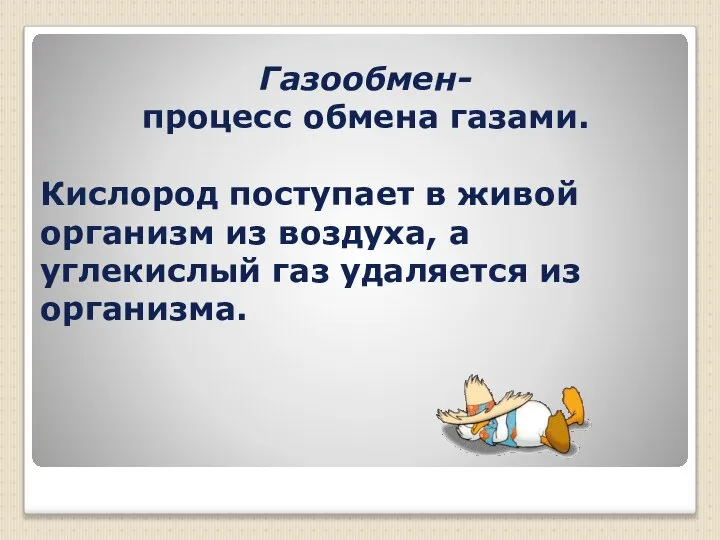 Газообмен- процесс обмена газами. Кислород поступает в живой организм из воздуха, а