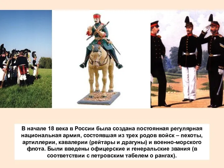 В начале 18 века в России была создана постоянная регулярная национальная армия,