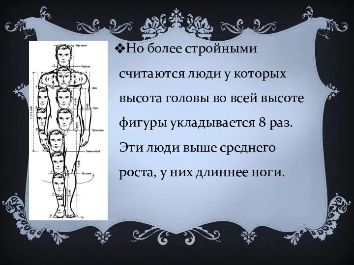 Но более стройными считаются люди у которых высота головы во всей высоте